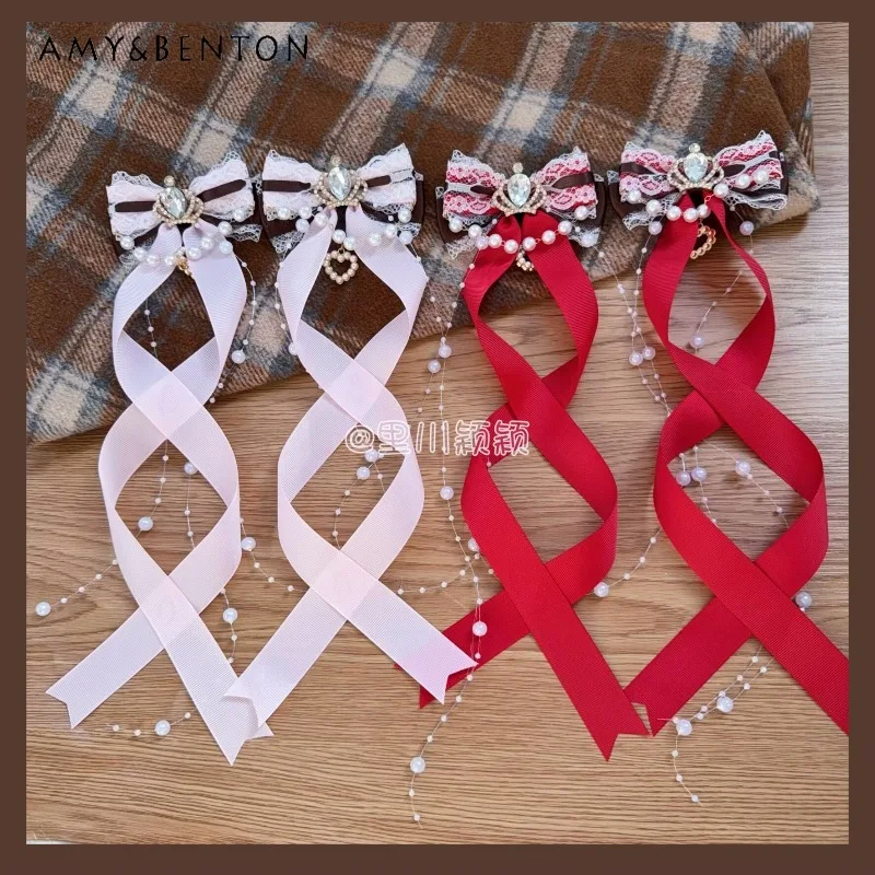 

Mine Series Mass-produced Lizlisa Bow Hairpin Japanese Lolita Style Lace Splicing Pearl Streamer Hair Bow Girl Hair Accessoires