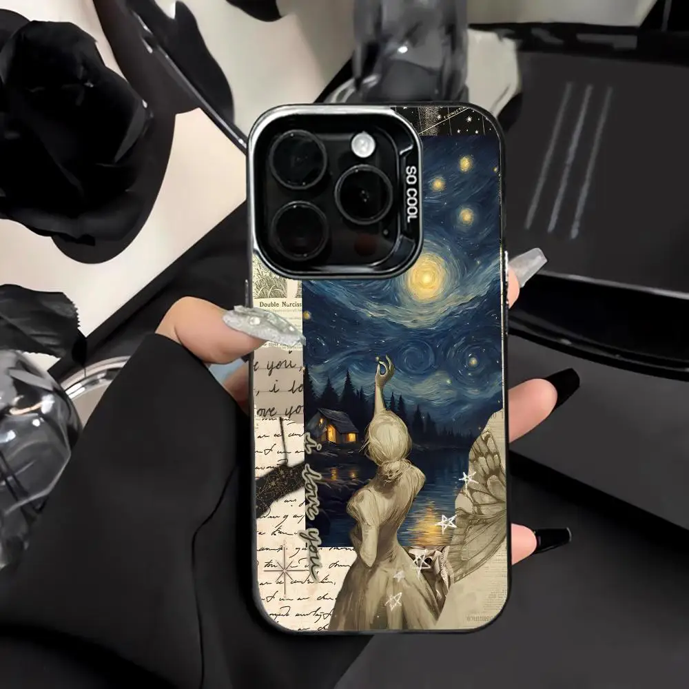 

Retro Starry Sky Newspaper Phone Case Shockproof and Anti Slip Frosted Suitable for iPhone 16 15 14 13 12 11 Pro Max Plus Mini