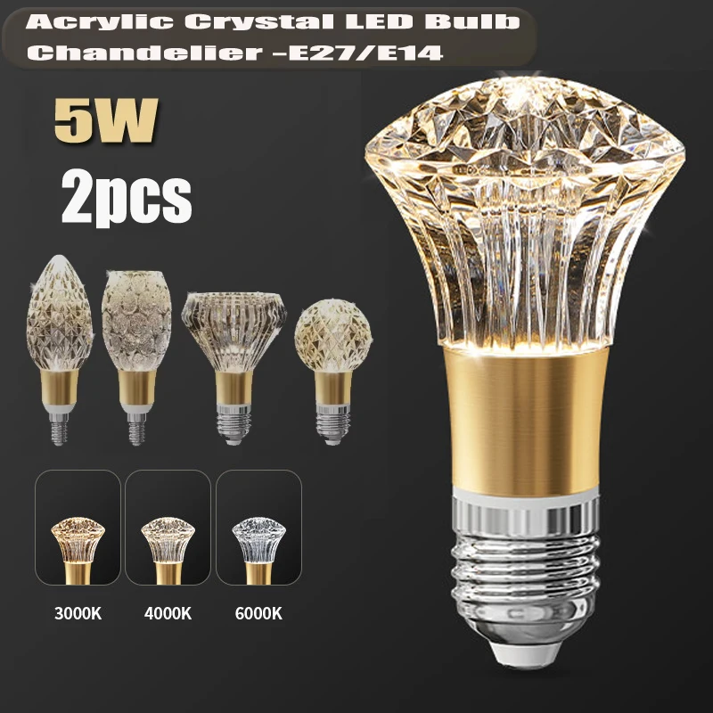 2pcs Acrylic Crystal Mini Pendant Light - E27/E14 LED Fairy Lamp for Bedroom & Kitchen, Warm White/Cold White, 110V-220V