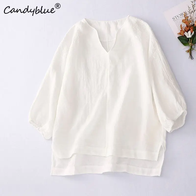 

Women's Top 2023 Spring Summer New Literature Art Solid Embroidered Loose Casual Comfortable Versatility Fashion Woman Blouses