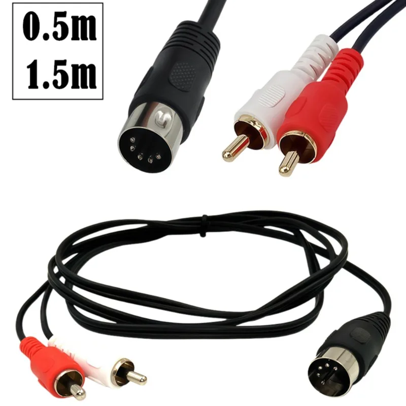

5-Pin DIN Male MIDI Cable To 2 Dual RCA Male Plug Adapter 0.5m/1.5m 5pin 2RCA Audio Cord for Naim Quad Stereo System Speaker
