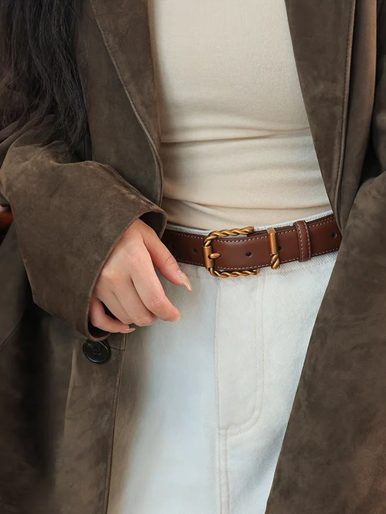 

Black Advanced Decorative Fashion Genuine Leather Women Belt Gold Pin Buckle Casual Waist Belt For Jeans Dress