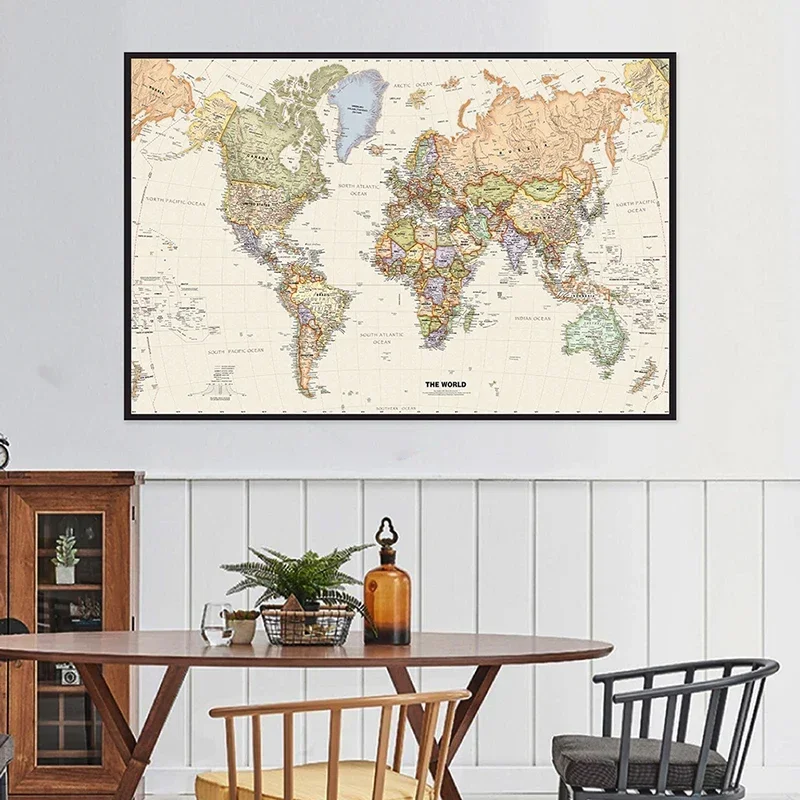 The World Map gambar gantung dekorasi 150x90cm lukisan non-tenun antik seni dinding Poster ruang dekorasi rumah perlengkapan sekolah