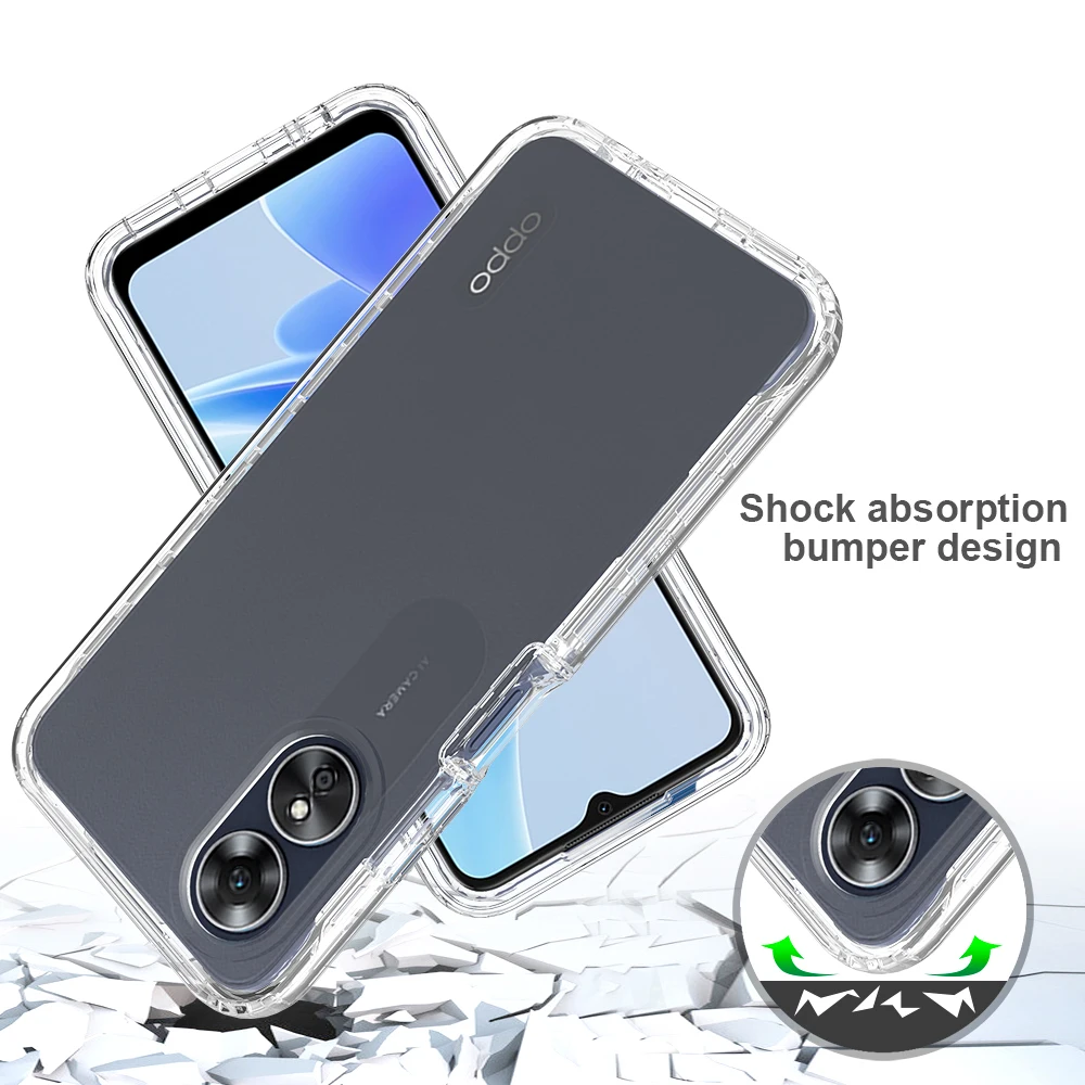 2 in 1 Hybrid Armor Shockproof Phone Case For OPPO A17 6.56 inches Hard Plastic Frame Transparent Soft TPU Back Cover Fundas