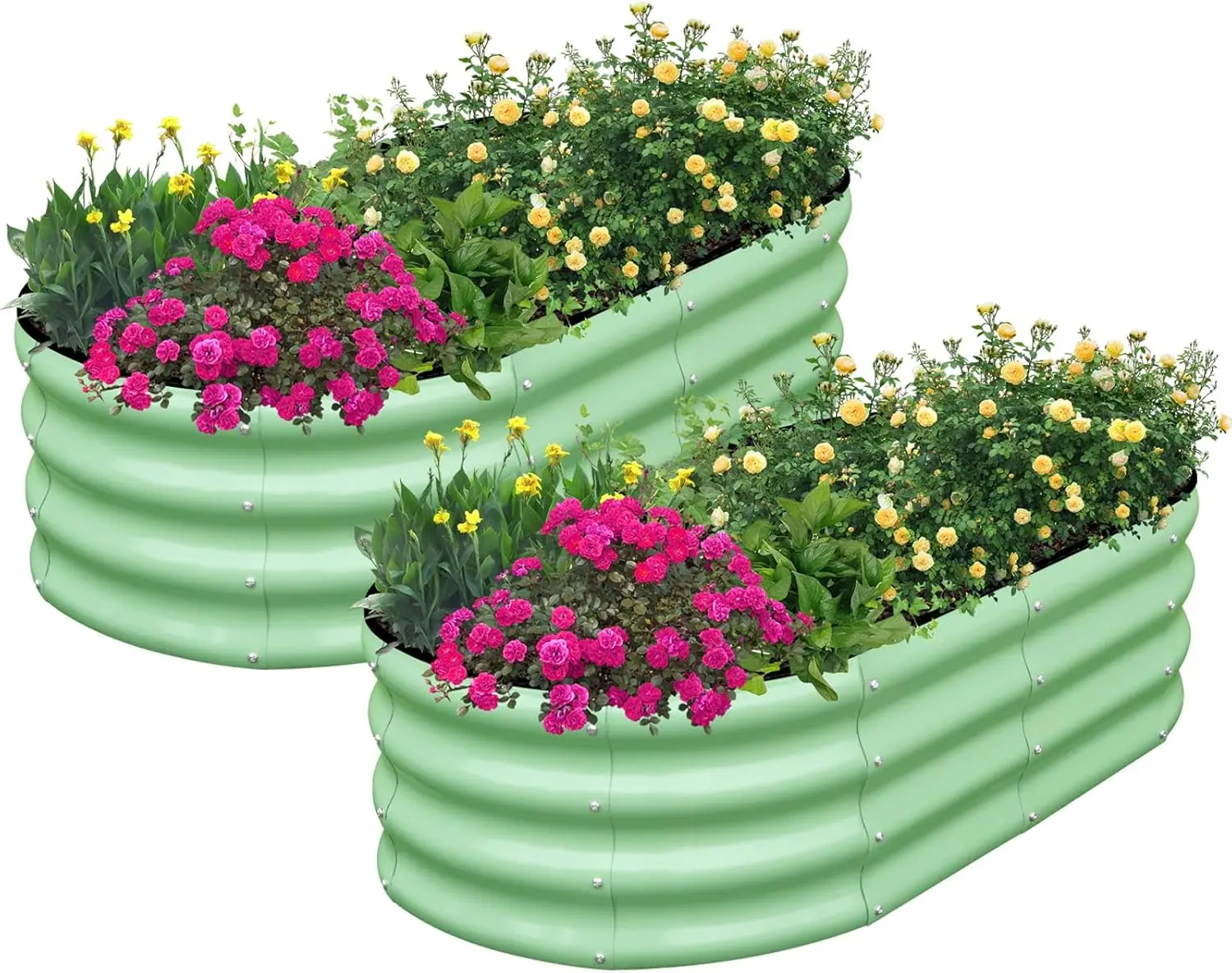 

Galvanized Raised Garden Bed Outdoor 2 Pcs 4x2x1ft Oval Metal Planter Box for Planting Plants Vegetables Green