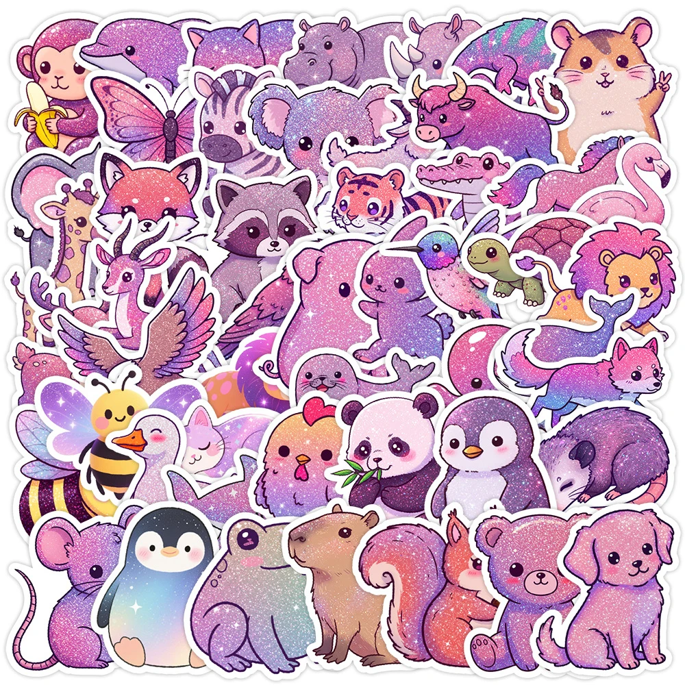 10/30/50pcs Kawaii Purple Shiny Animals Stickers Cute Cartoon Sticker DIY Laptop Stationery Phone Graffiti Decals Decoration Toy
