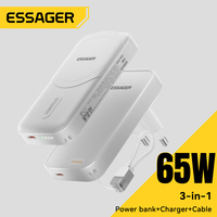 Essager65W Fast Magnetic Wireless Power Bank 3-in-1 Detachable GaN Travel Charger for iPhone 16 15 14 Samsung Tablets MacBook