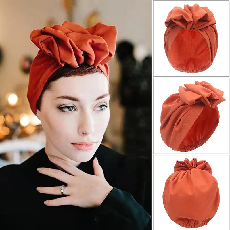 Foulards Hijabs pour femmes, chapeau solide, grand nœud, turban de mariage musulman, foulards français rétro, bonnet de tête de fleur, bandanas pour dames, mode