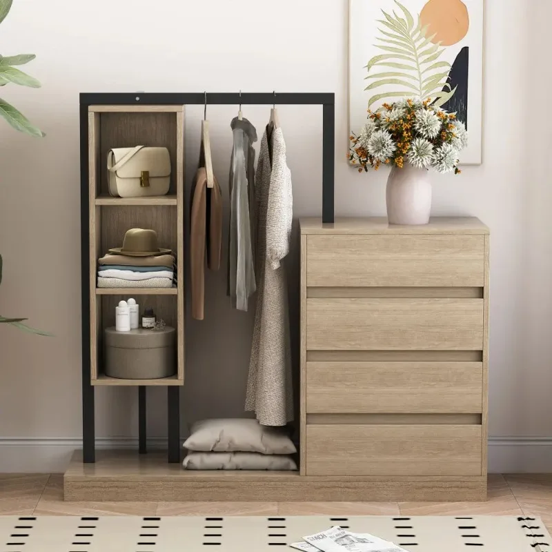 Wardrobe with 4 Drawers and 3 Shelves Natural
