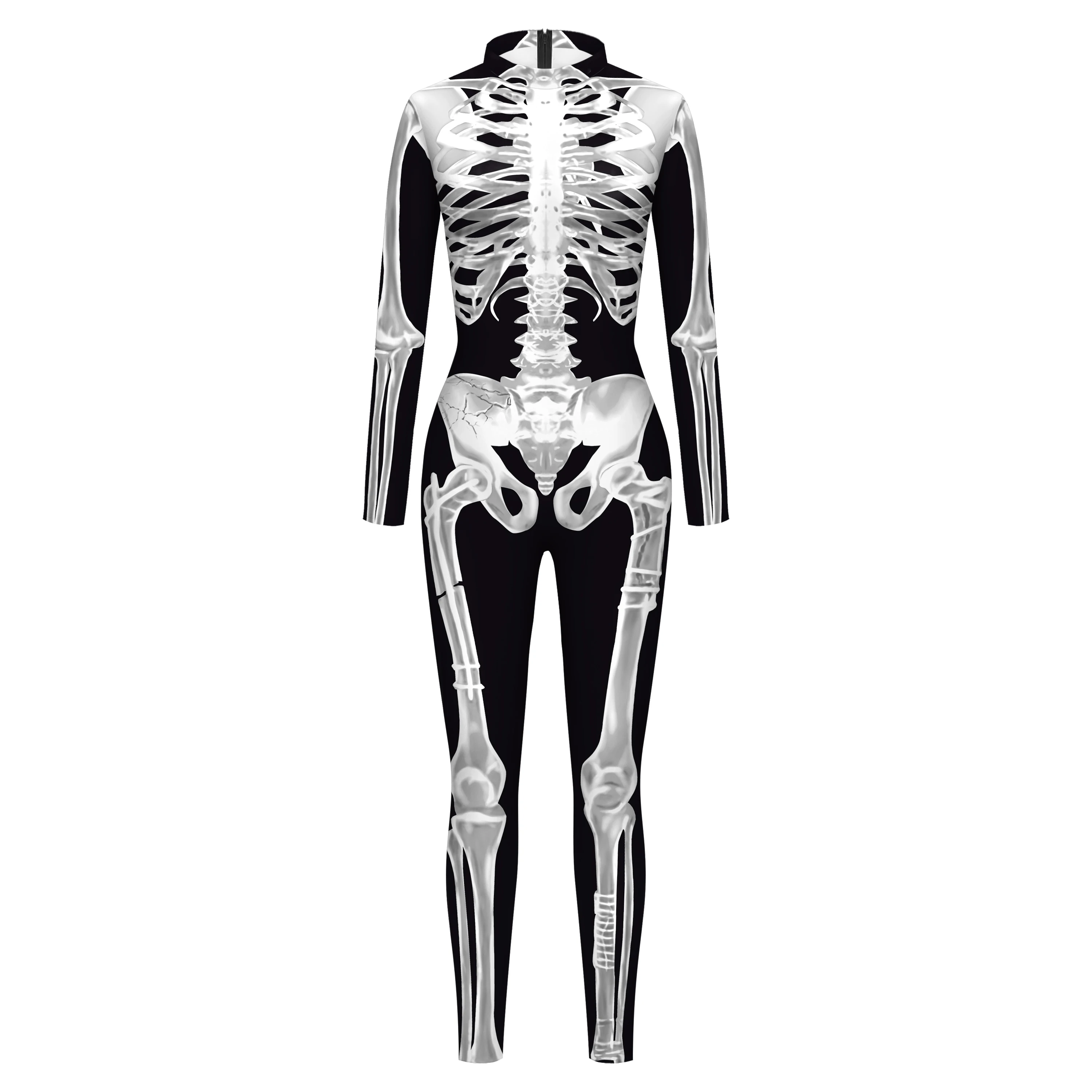 Zawaland Catsuit Mono para mujer, ropa de Halloween, estampado 3D, disfraces de Cosplay de fiesta de esqueleto, mono Zentai para hombre y mujer adulto