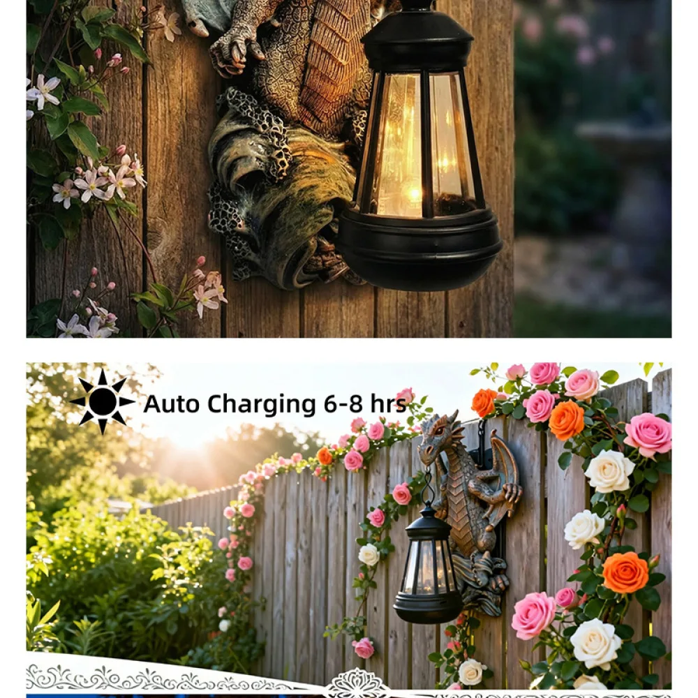 Garden Solar Dragon Statue Light Outdoor Wall Decorative Hanging Ornament Resin Craft Landscape Illumination Sculpture