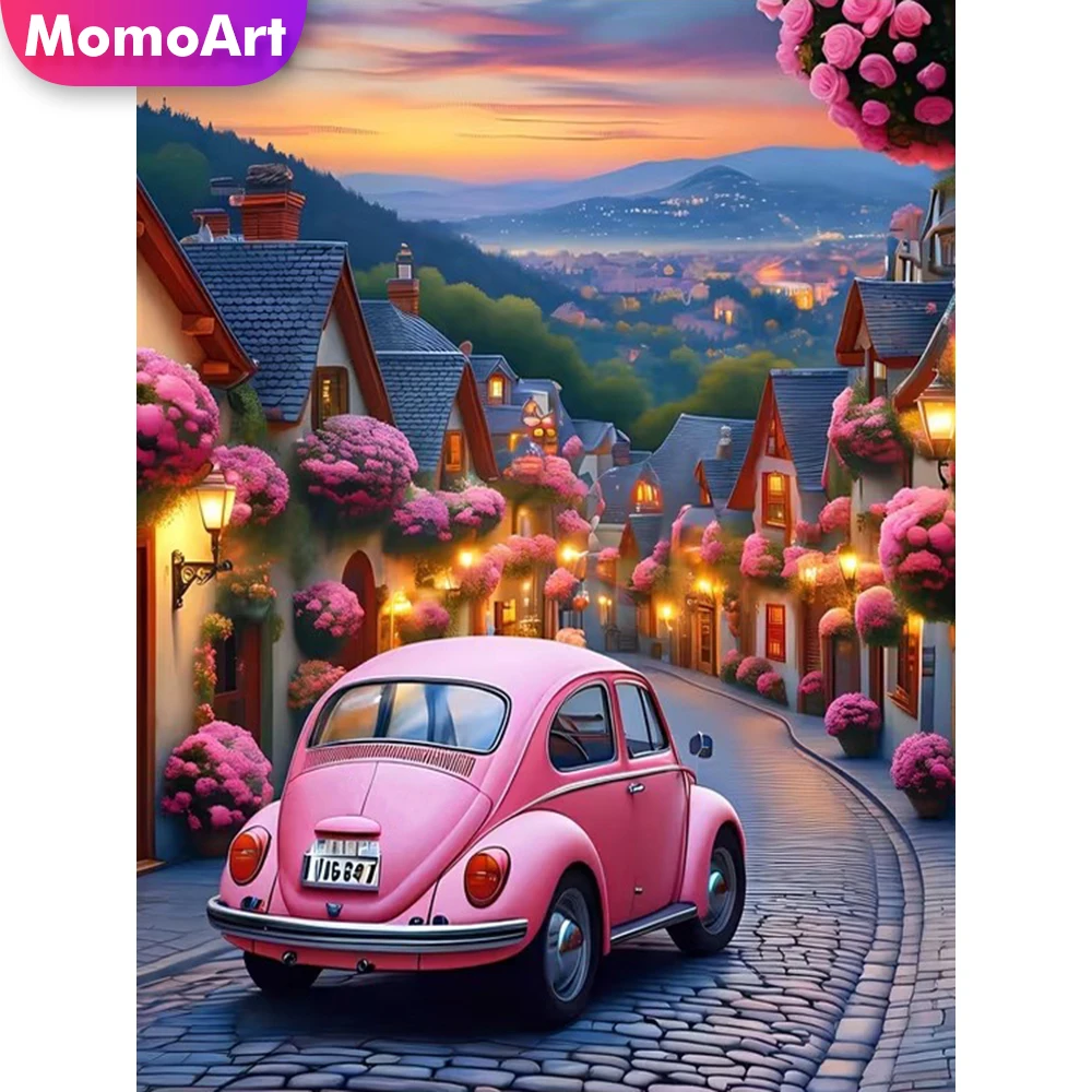 Momoart Vollquadratische und runde Diamant-Stickerei, Auto-Gemälde, Kreuzstich, DIY-Diamant-Mosaik, Straßenlandschaft, Heimdekoration
