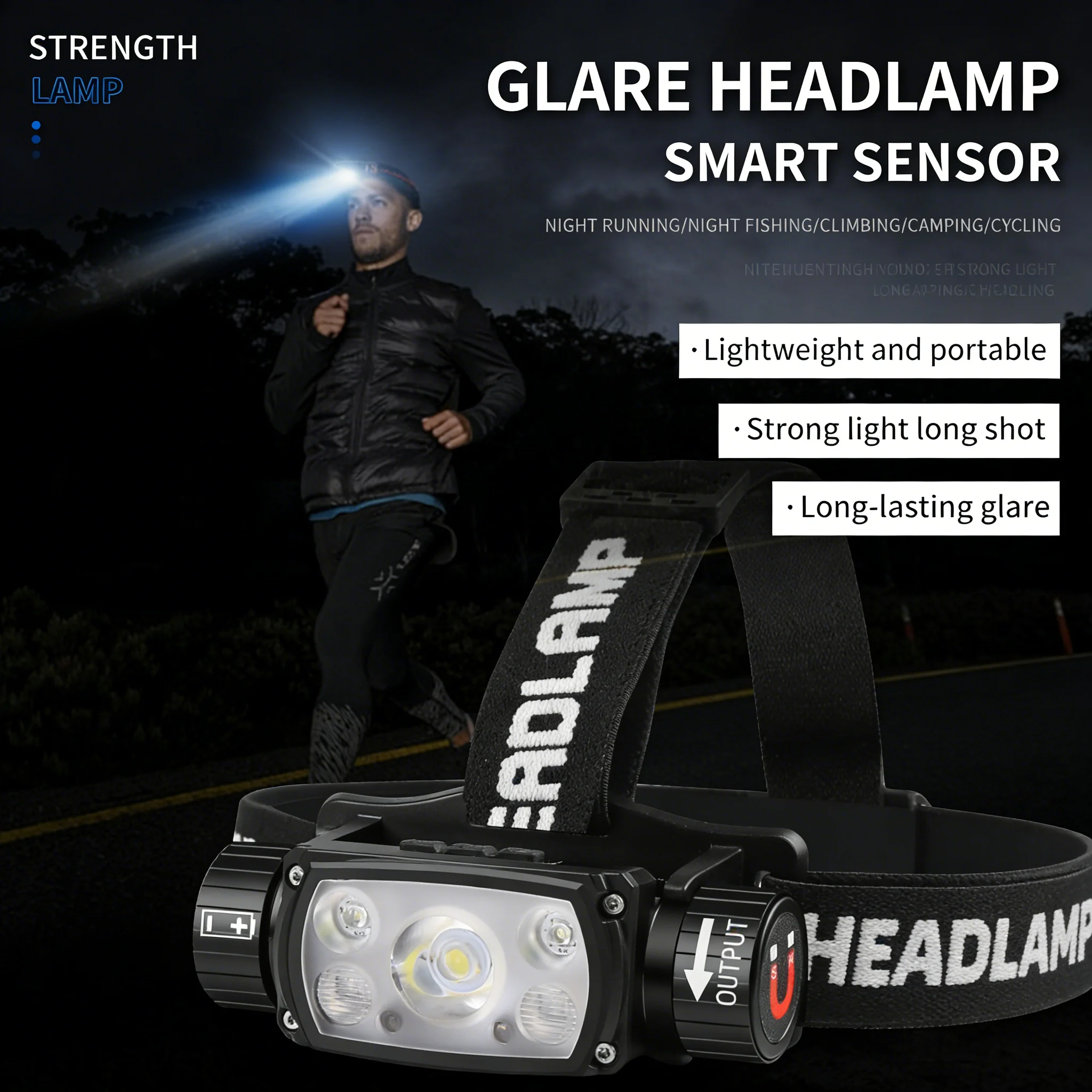 XHP50 LED Detachable Motion Headlamp With induction Type-C Rechargeable Power Bank Headlight with Magnet Camping Fishing Lantern