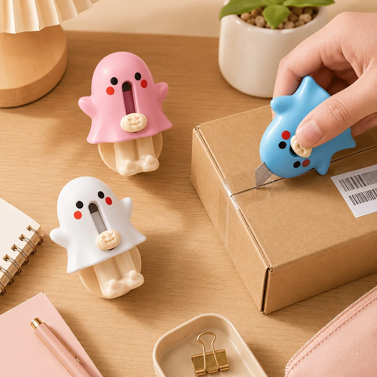 Cute Pumpkin Mini Craft Knife with Self-Adhesive Wall Hook, Cartoon Utility Knife, for Paper Cutting, Package Opening