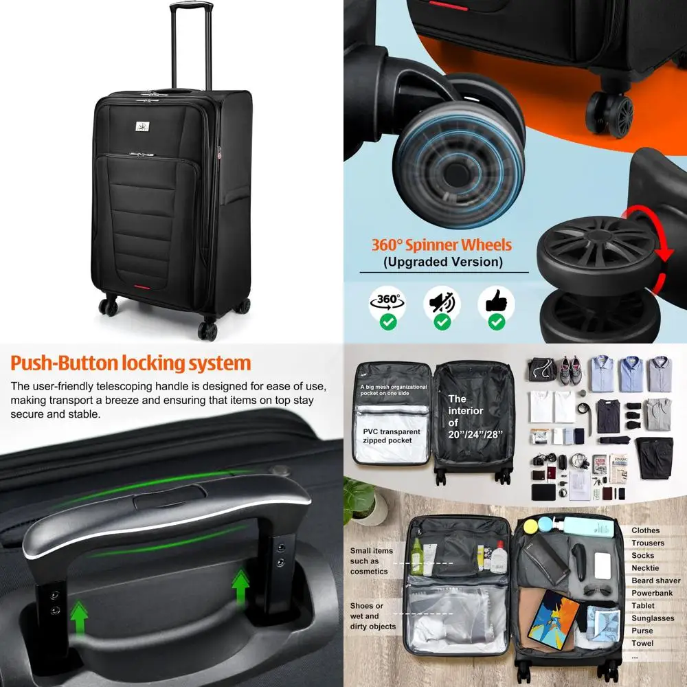 

Expandable 28 Inch Lightweight Spinner Luggage Suitcase - Large Capacity Travel Bag with Wheels (Black, Large 28-Inch)