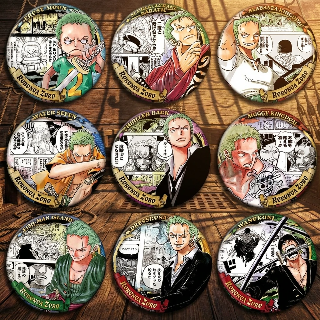 Pin de Solapa de Anime One Piece Zoro, Réplica Coleccionable, Medalla Brillante, Accesorios de Mercancía, Regalo para Fans, Fiesta de Cosplay