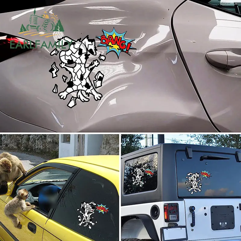 EARLFAMILY 13cm for Dalmatians Bang Car Stickers Cartoon Windows Windshield Waterproof Decal Personality Car Door Protector