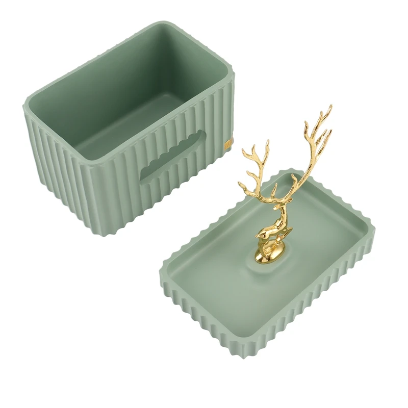 Golden Deer Rectangular Tissue Box Resin Striped Storage Tissue Canister Living Room Desktop Home Decor