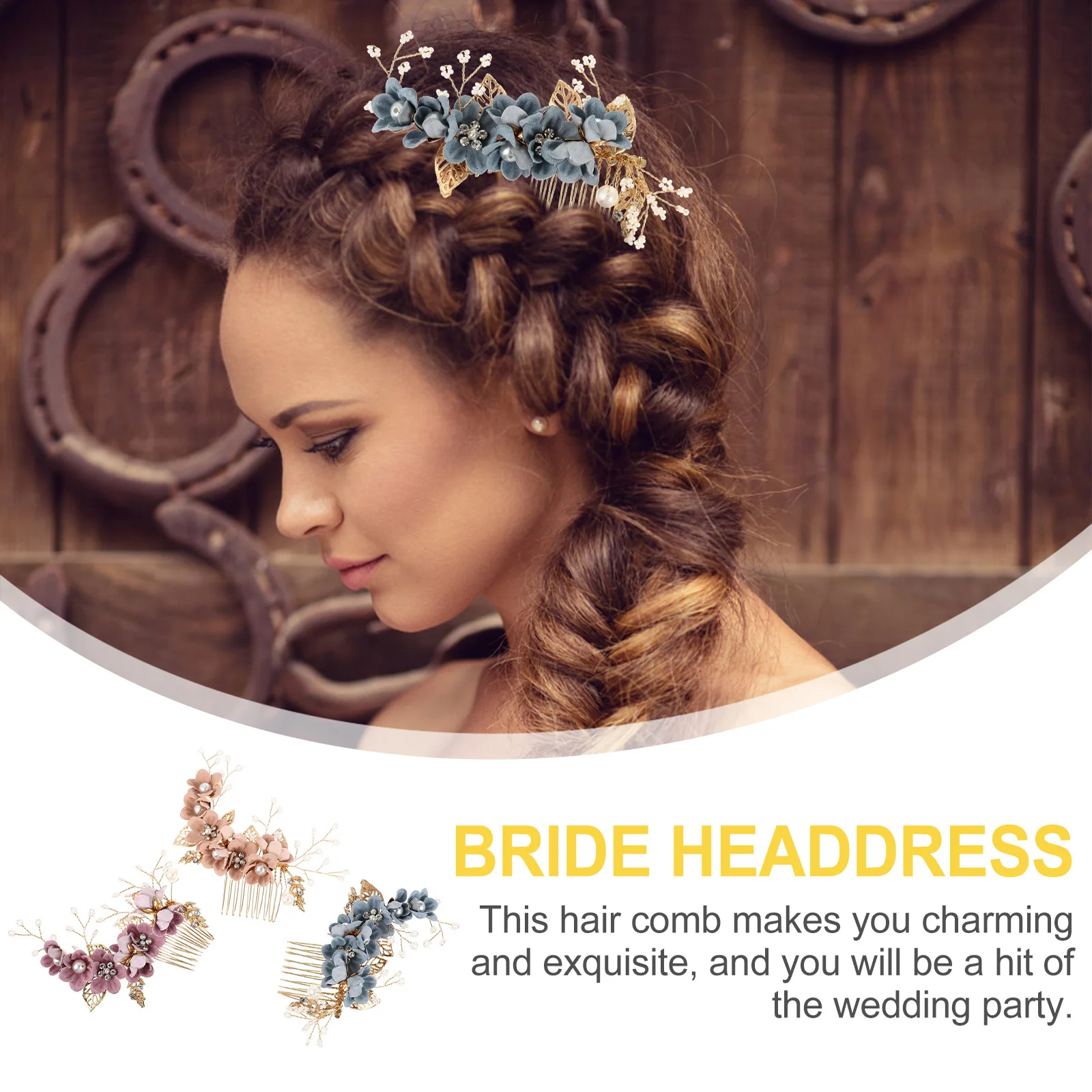 

3Pcs Bridal Hair Comb Handmade Flower Alloy Shiny Headpiece for Wedding Party Bride Hair Accessory Bridal Headdress