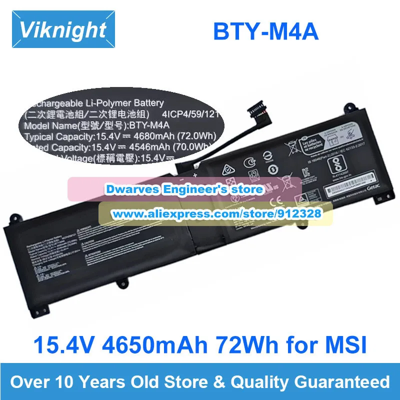 Genuine 15.4V 4680mAh 72Wh Laptop Battery BTY-M4A For MSI STEALTH 14 STUDIO A13VE A13VF A13VG Summit E14 Evo A12M A12MT