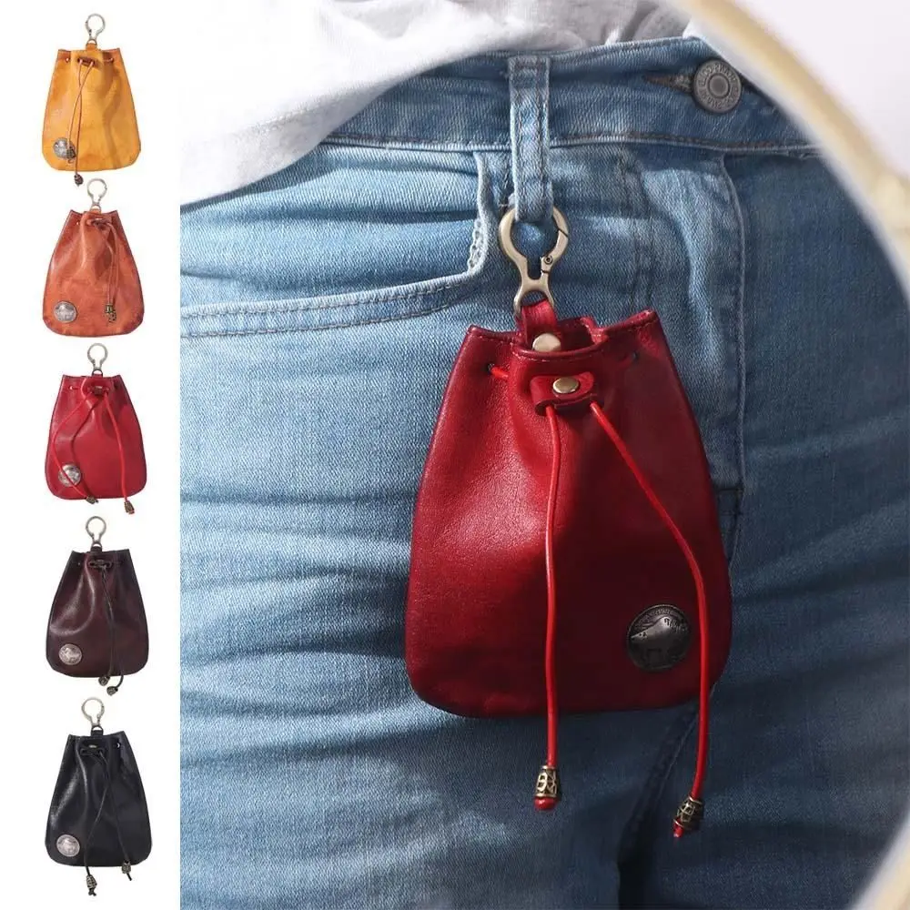 Fashion Vintage Drawstring Key Wallet Mini Retro Key Ring Coin Purse PU Simple Jewelry Storage Bag Gift Bag