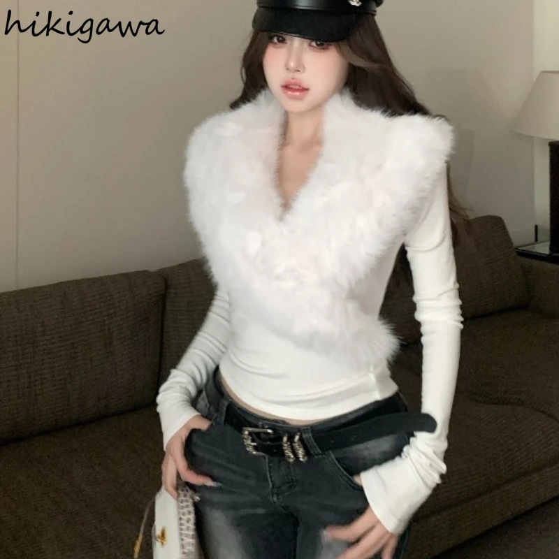 

White T Shirts 2025 Women's Clothing Cross V-neck Tunic Tees Fashion Sexy Camisetas Crop Tops Slim Waist Temperament T-shirt