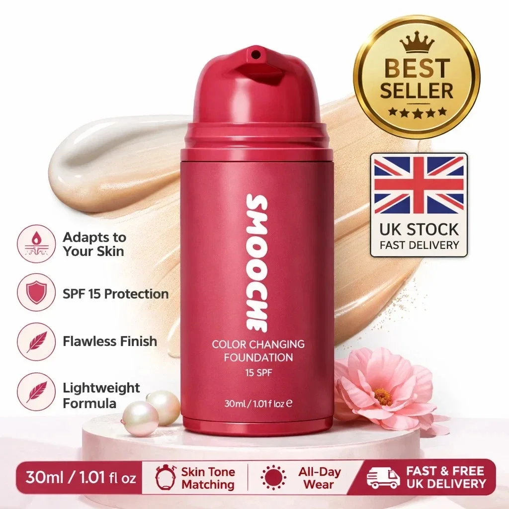 SMOOCHE Farbwechselnde Foundation SPF 15 (30ml) - Makellose Abdeckung mit Natürlichem Strahlenden Finish, Koreanische Intelligente Farbanpassungscreme