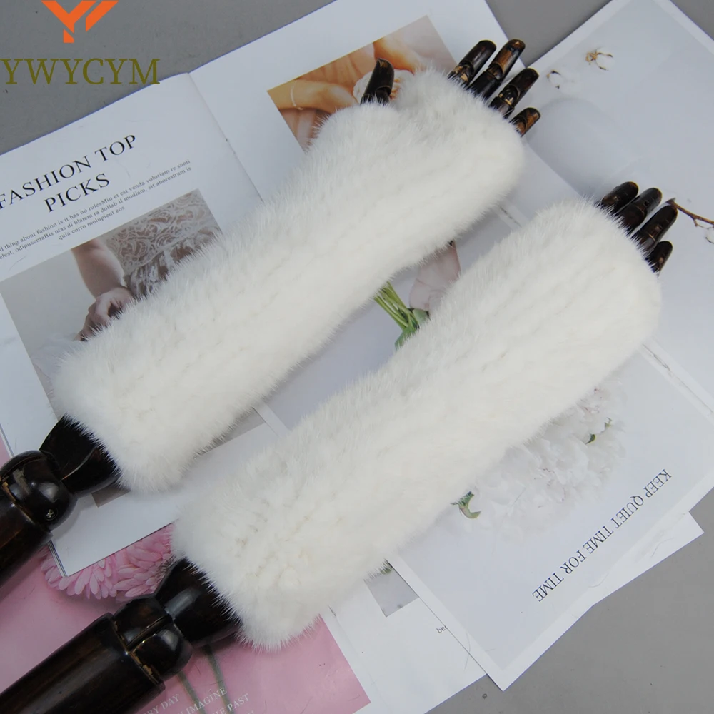 

New Women 100% Real Genuine Knitted Mink Fur Mittens Winter Warm Lady Real Fur Fingerless Gloves Handmade Knit Mink Fur Mitten