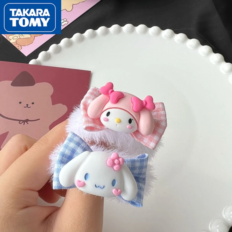 

TAKARA TOMY Cute Hello Kitty Bow Four Seasons White Plush Hair Ring Sweet Girl Heart Student Cartoon Hair Accessories