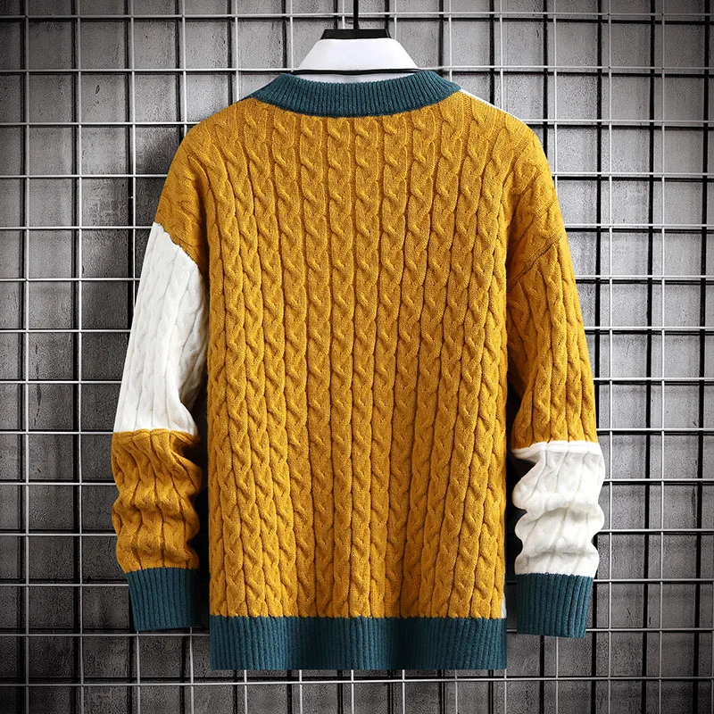 Men Pullover Sweaters Shirts Harajuku Mens Knitted Sweater Autumn Winter Tops Men Casual Clothes Crewneck Chunky Knit Cardigan