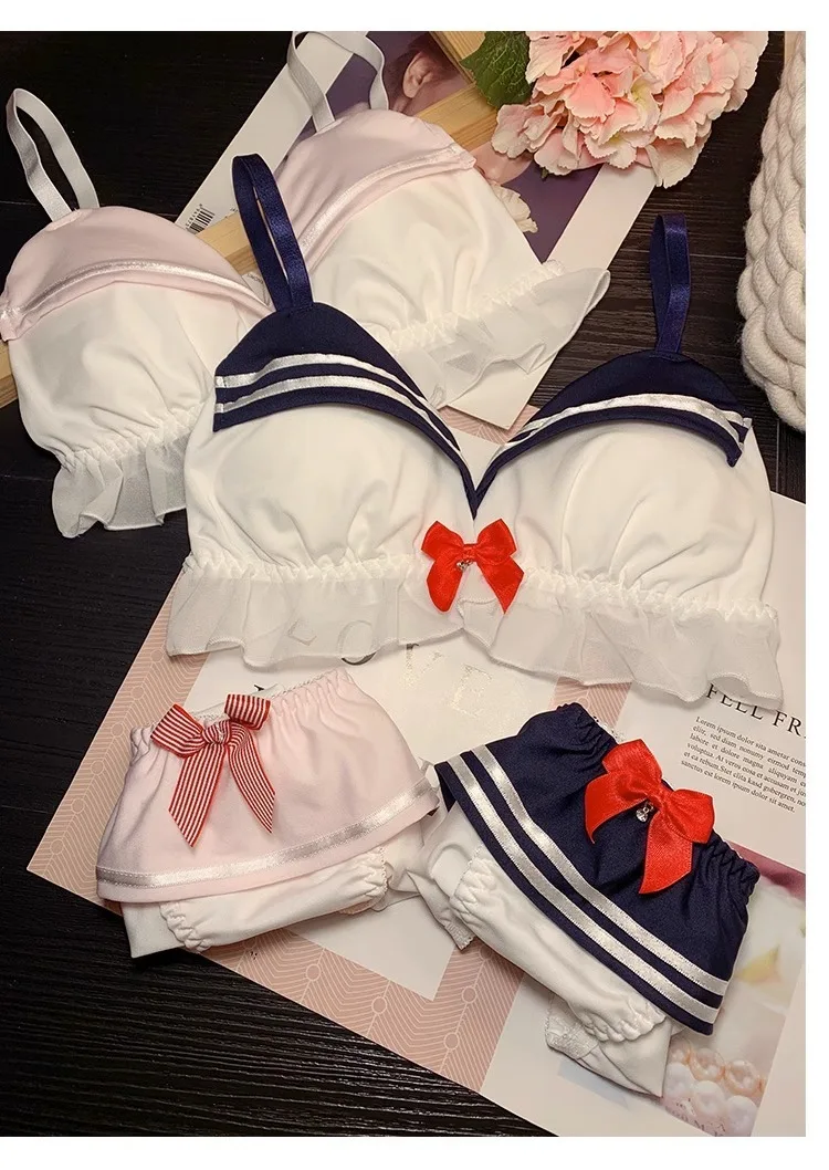 Women\'s bra set Japanese loli underwear female soft girl navy sweet cute without steel ring teenage sailor suit bra set