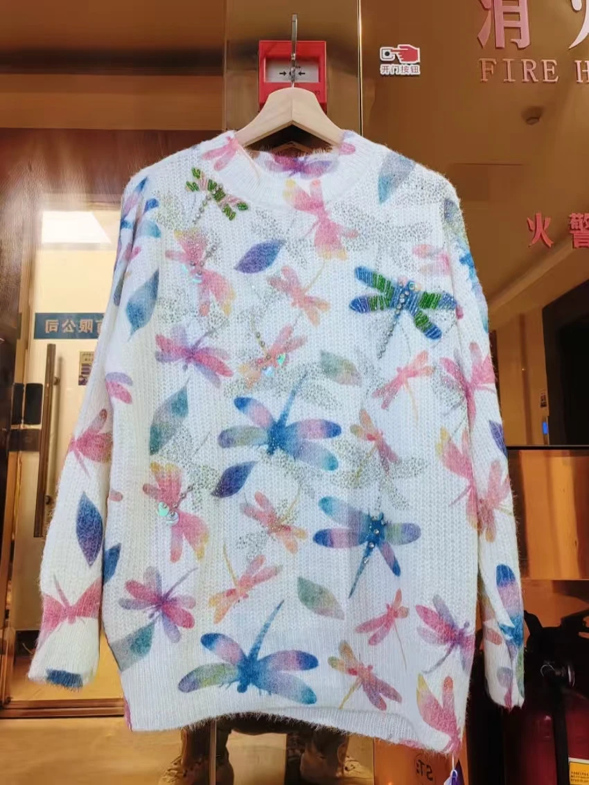 

Осенне-зимний трикотаж, топы, женская одежда, женский свитер с кристаллами, вязаный пуловер, женские свитера и джемперы