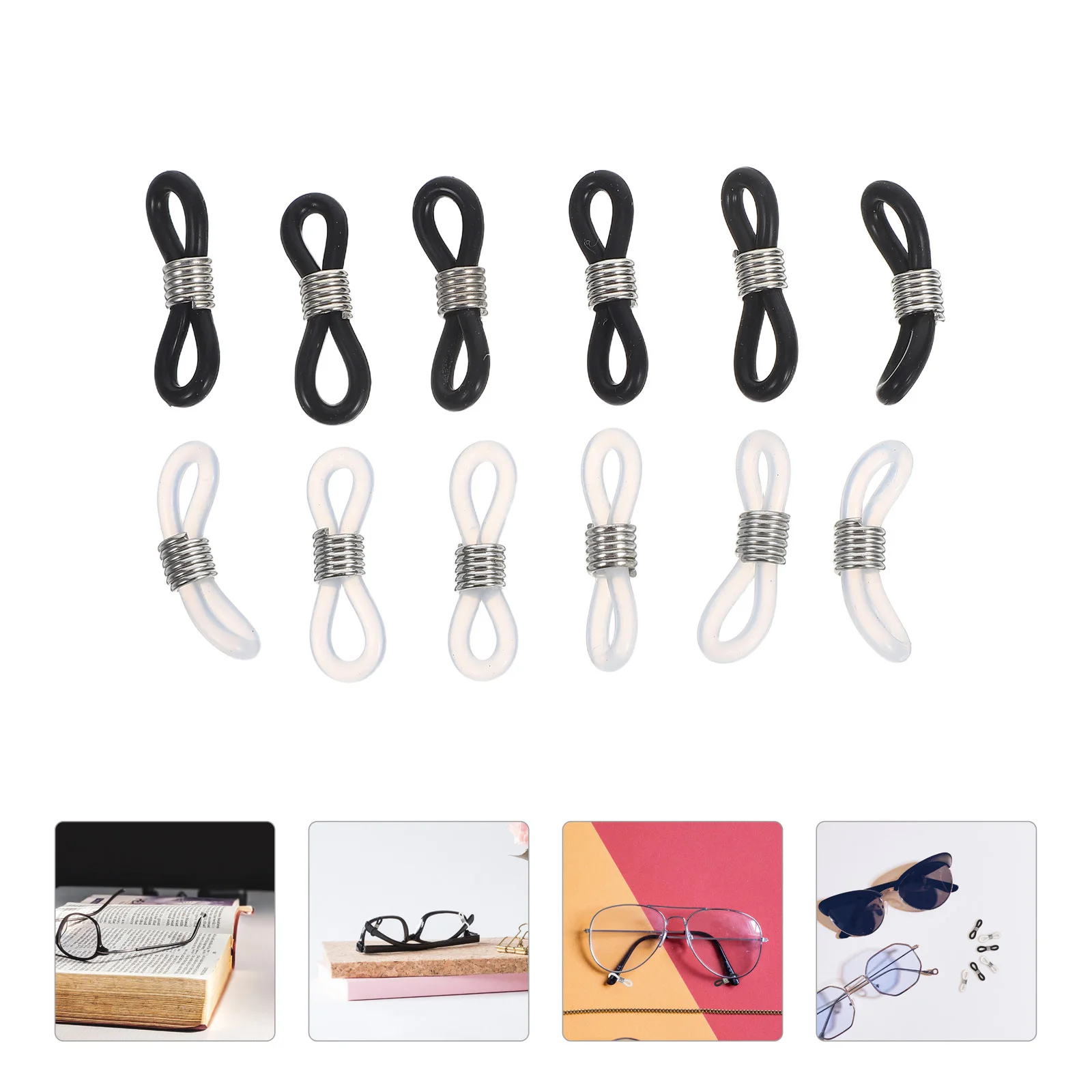 

12Pcs Eyeglasses Chain Rubber Ends Anti-Slip Connectors for Eyeglass Holder Vintage Brass Coil Adjustable Cord Accessories Black