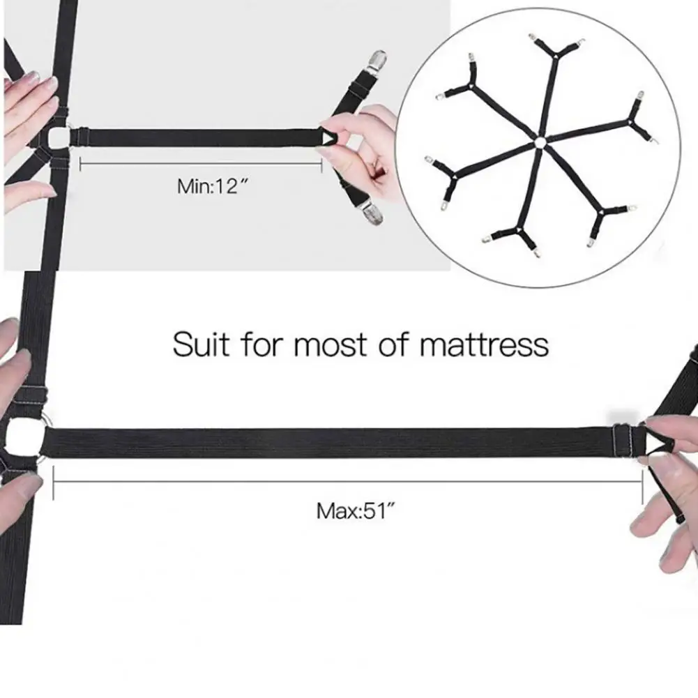 Heavy-duty Sheet Strap Sheet Holder with Chrome Metal Clips Bed Sheet Holder with 12 Clips Adjustable Elastic Mattress Cover