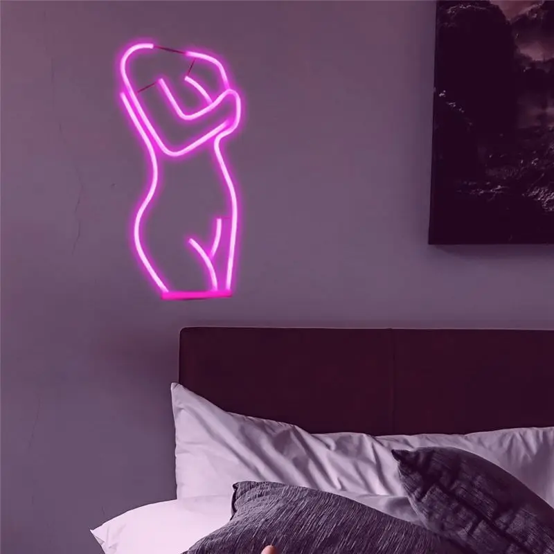 Lady Neon Signs, Led Night Light Wall Art Men Cave Decor Silhouette Lights USB/Batteries Powered For Bedroom Bar Hotel