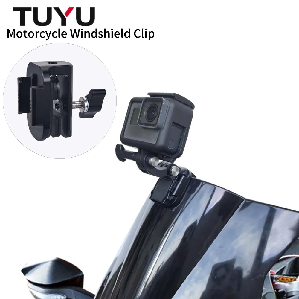 Motorcycle Windshield Mount Clamp Aluminum Clip For GoPro Hero13 12 11 10 9 For Insta360 X4 X3 For DJI Action 5 4 3 Accessories