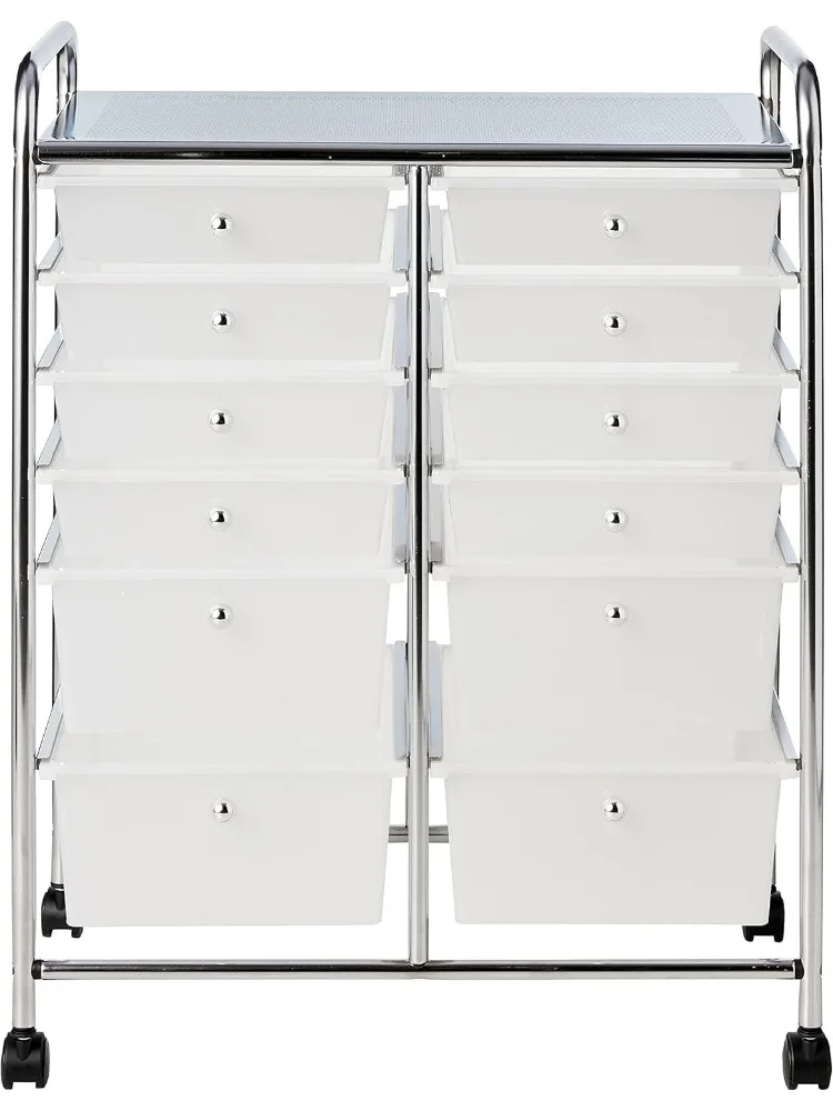 

12-Drawer Rolling Storage Cart with Locking Wheels, Plastic Organizer for Crafts, Office, Beauty Supplies, Sturdy Metal