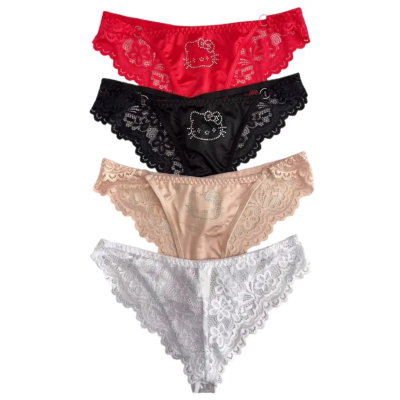 Cartoon Anime European American Underwear Hello Kitty Sexy Lace Half Wrapped Buttocks Lightweight Silky Soft New Thong Slim Loop - view 5