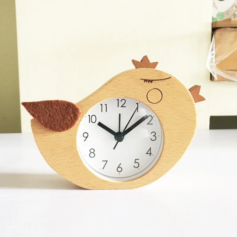 

Beech animal silent clock, living room European cartoon quartz luminous study fashion alarm bedroom wooden clock