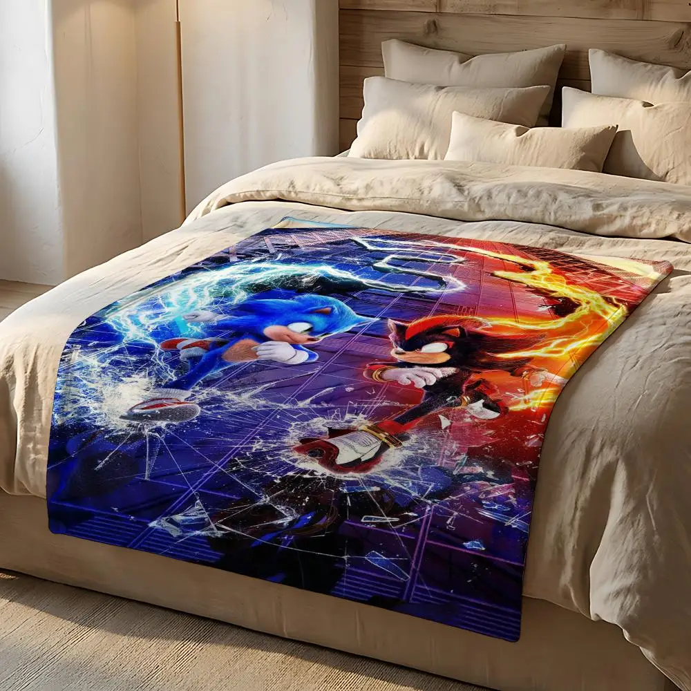 Video Game Sonic the Hedgehog Throw Short Plush Throw Blanket Soft Skin-Friendly Multi-Scene Home Office
