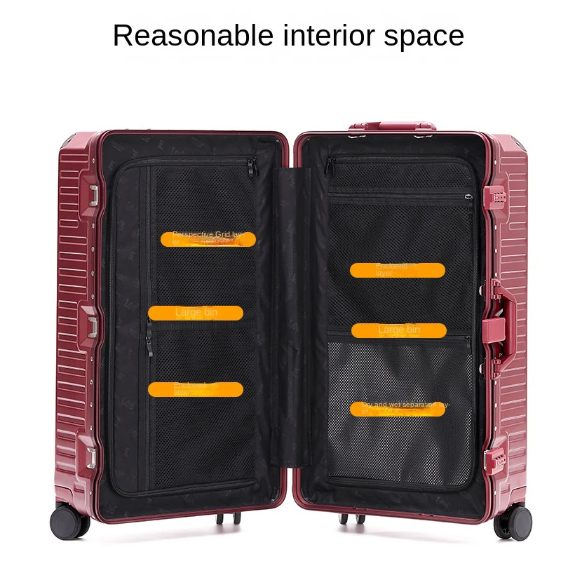 Valise à roulettes Bergame pour filles, bagage multifonction, cadre d'infraction, boîte d'embarquement, haut de gamme, grande capacité, 30 po, 20 po