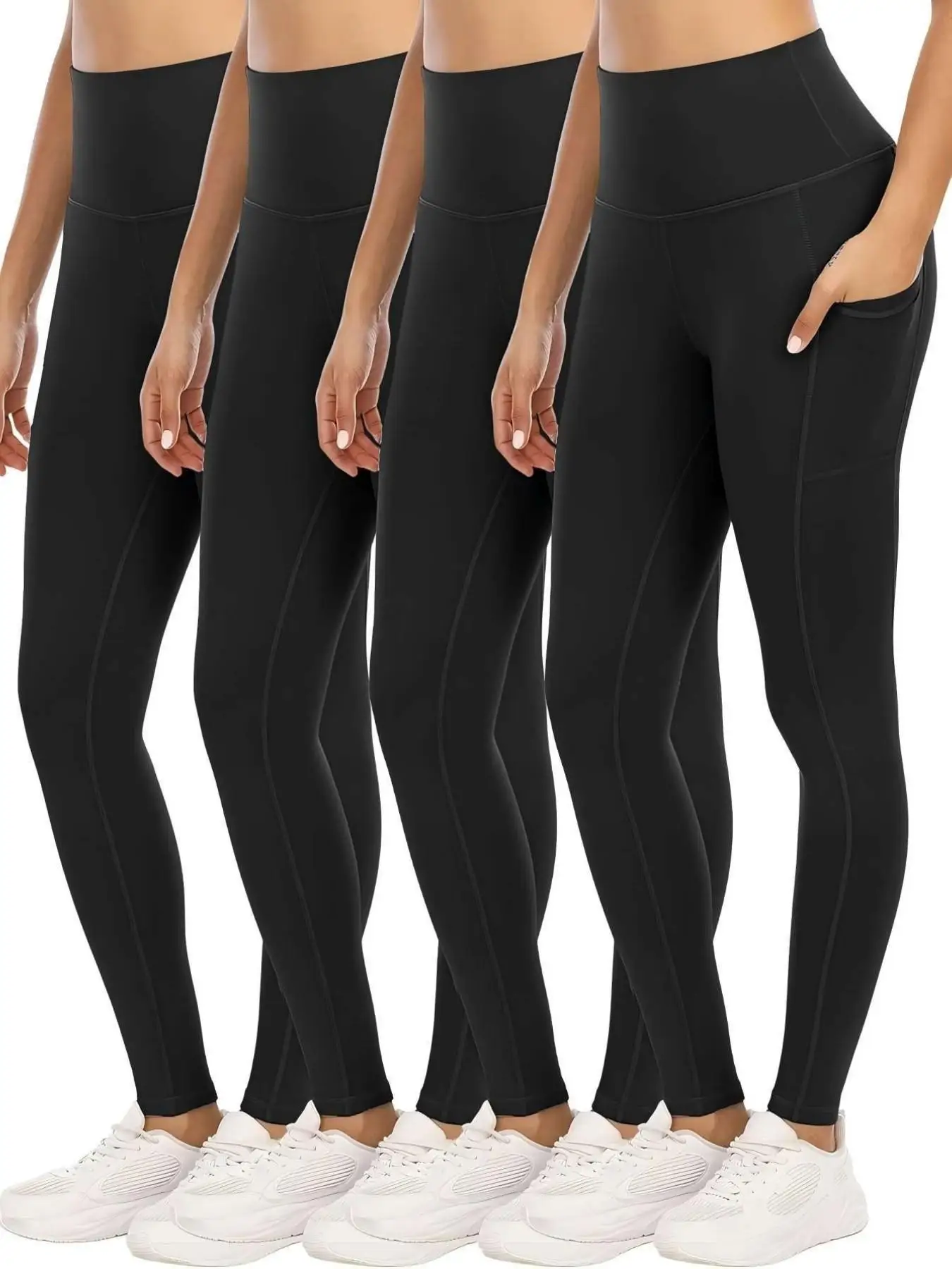 

4 Pcs High-Waist Yoga Pants for Women with Pockets Elastic Sport Trousers Breathable Anti-Sagging for Gym Fitness Casual Wear