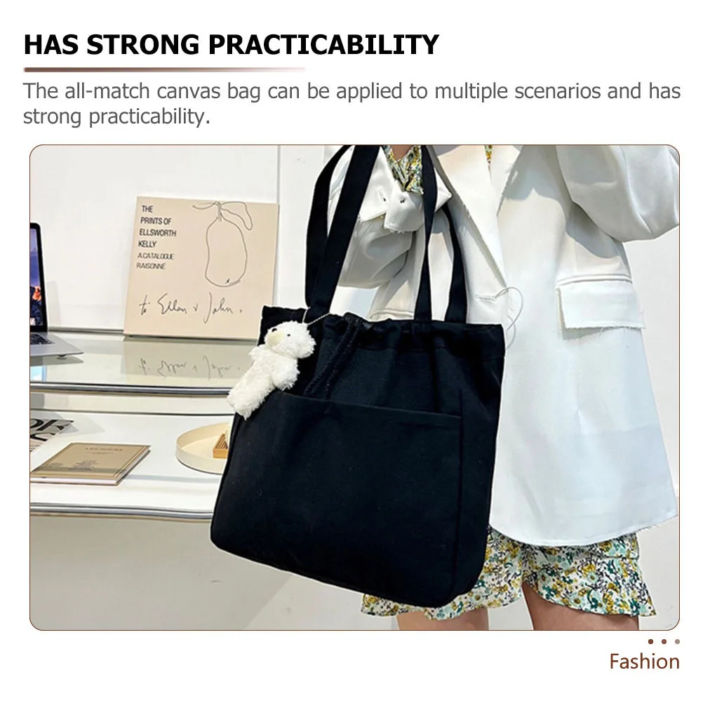 

Women Large Capacity Canvas Drawstring Shoulder Bag Tote Pouch Outdoor Shopping Travel Beach Casual Handbag Outdoor Handbag