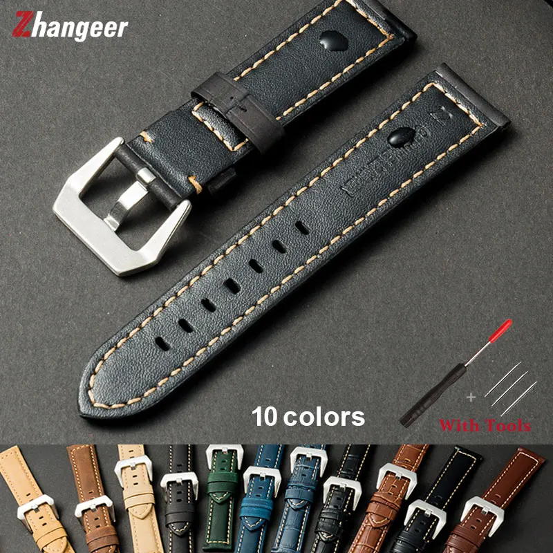 20mm 22mm 24mm 26mm Leather Crazy Horse Cowhide Wrist Watch Band Retro Handmade Watch Strap Watch Accessories with Tool