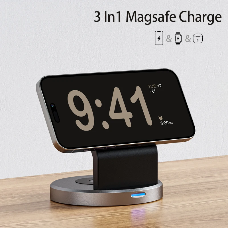 Magnetyczna ładowarka bezprzewodowa 3 w 1 do iPhone'a 15 14 13 12 Pro Max iWatch AirPods Stacja dokująca MagSafe Stacja szybkiego ładowania