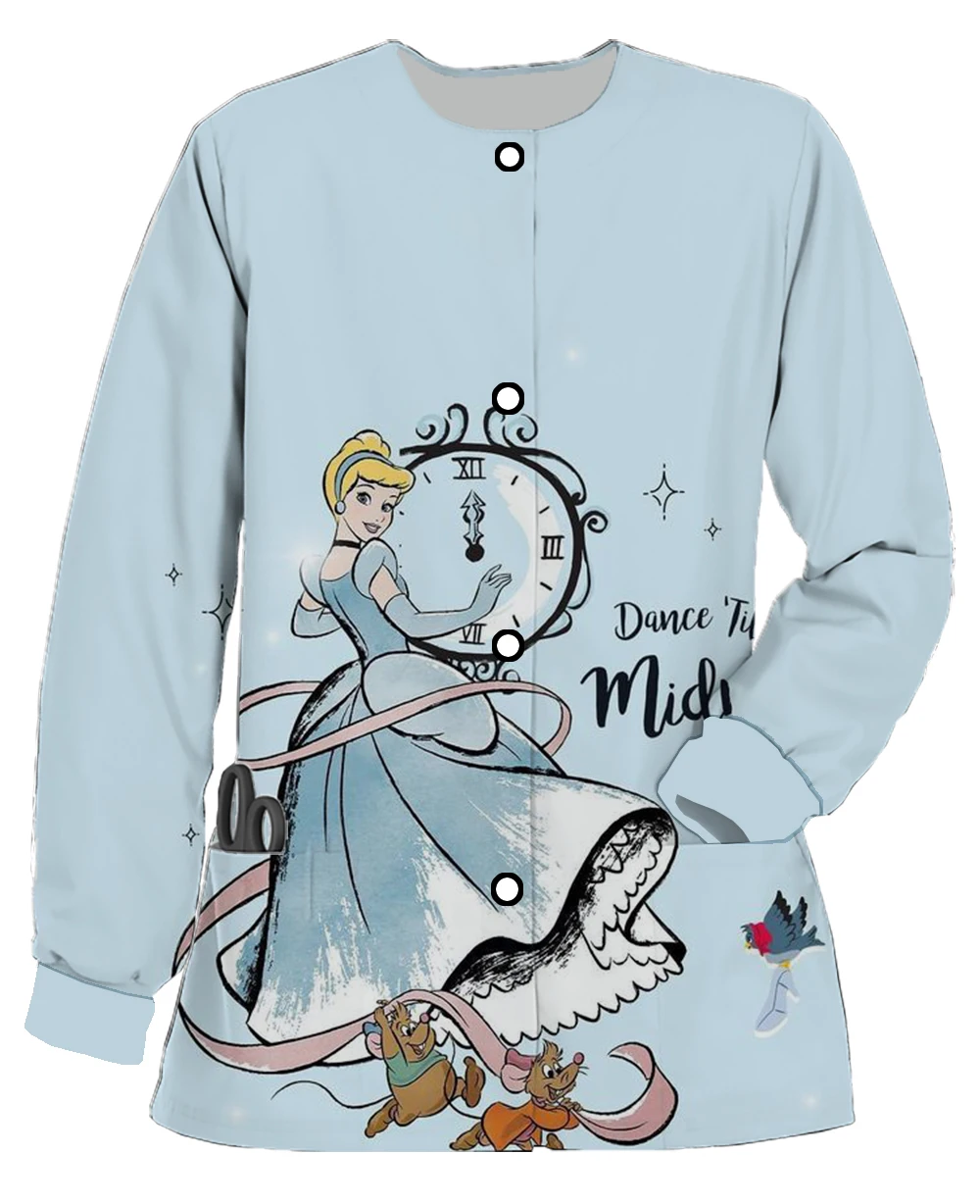 Ladies\' new work clothes, long-sleeved round-neck pocket cardigans, Disney series, Cinderella printed women\'s jackets