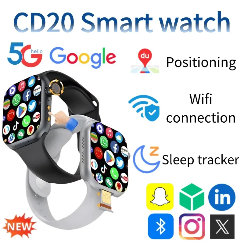 Montre connectée Premium 5G, Version internationale, écran AMOLED de 2.29 pouces, caméra rotative à 180 degrés, carte SIM, WiFi, GPS