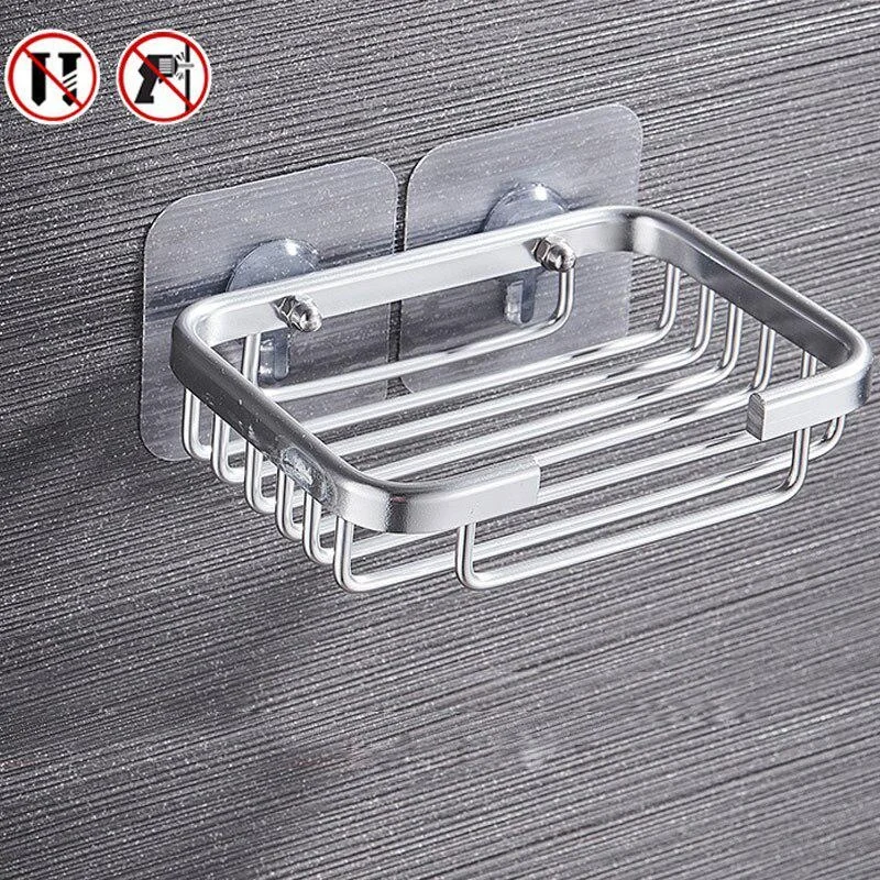 1PC Free Drill Soap Dish Holder Wall Mounted Storage Rack Holder Hollow Type Soap Sponge Dish Bathroom Accessories