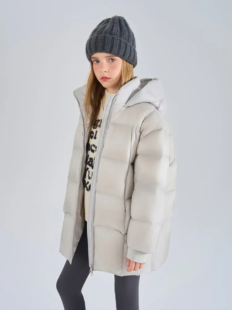Mädchen Winter Kapuzen-Pufferjacke, mittellange, dicke, warme Kinder-Daunenjacke mit Reißverschluss, Baumwolljacke, Freizeit-Oberbekleidung für Kinder A5116 – Detail 9