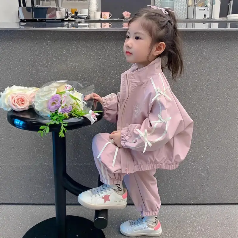 Kawaii فتاة معطف الموضة السراويل الرياضية مجموعة طالب ربيع الخريف الكرتون عادية عالية الرقبة سترة 2 قطعة مجموعة ملابس الأطفال